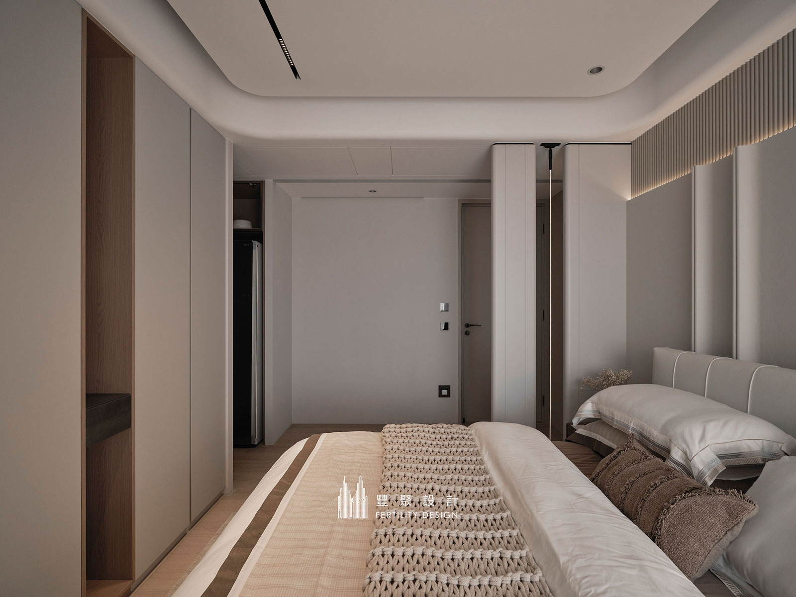 新竹室內設計-豪宅主臥室-繃皮革-床頭吊燈02