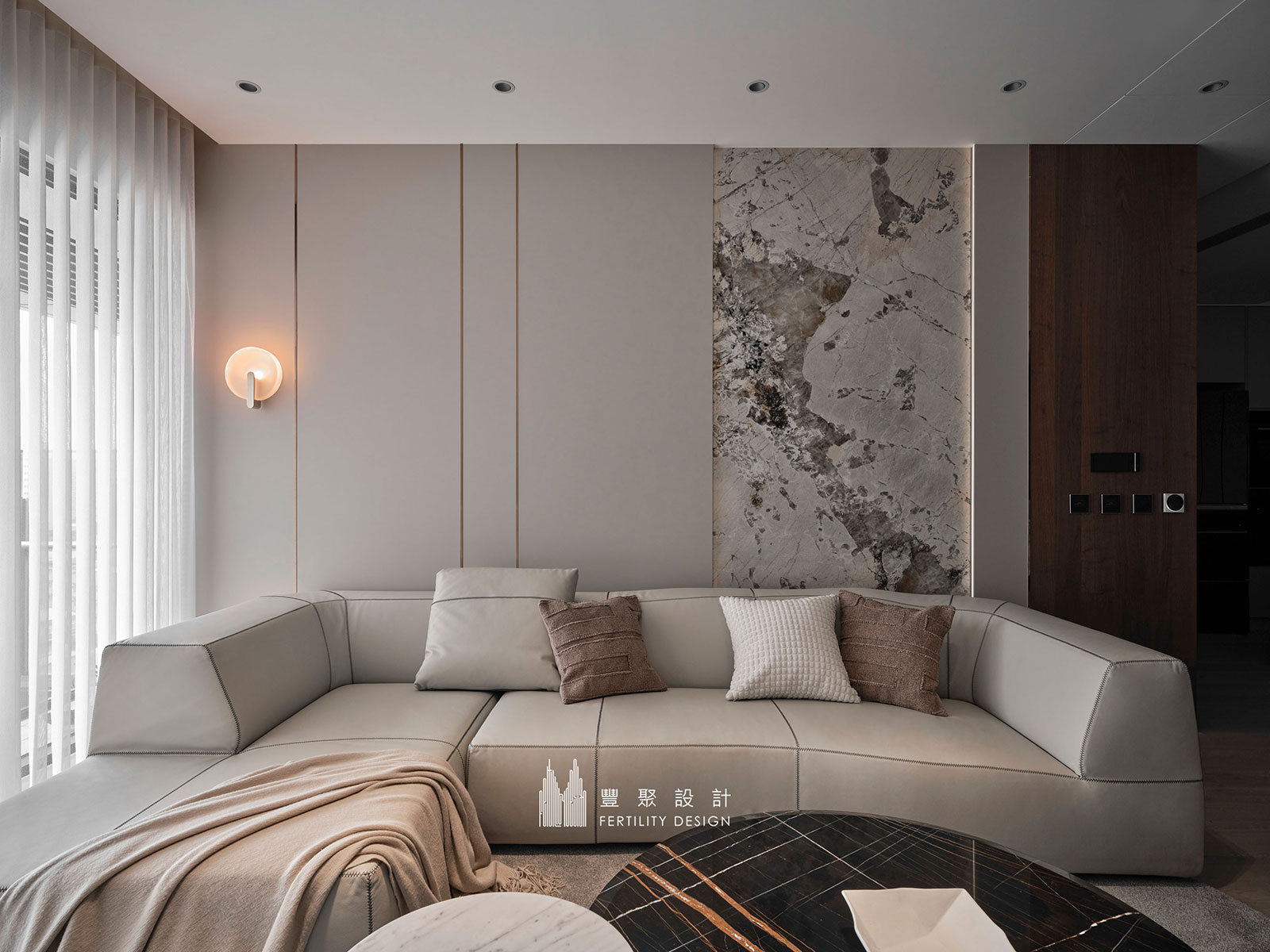 新竹室內設計-大理石電視牆面-豪宅客廳